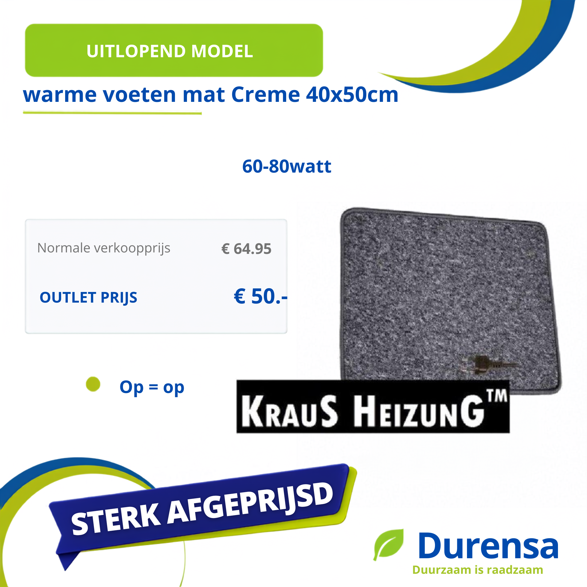 warme voeten mat Creme 40x50cm 60-80watt